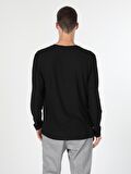 Regular Fit Bisiklet Yaka Erkek Siyah Tshirt U.Kol