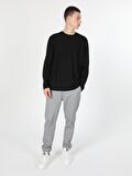 Regular Fit Bisiklet Yaka Erkek Siyah Tshirt U.Kol