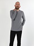 Regular Fit Bisiklet Yaka Erkek Gri Melanj Tshirt U.Kol