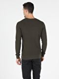 Slim Fit Bisiklet Yaka Erkek Haki Kazak