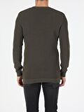 Slim Fit Bisiklet Yaka Erkek Haki Kazak