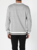 Regular Fit Kareli Baskı Kol Ve Beli Lastikli Beyaz Erkek Sweatshirt