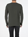 Slim Fit Bisiklet Yaka Erkek Haki Kazak