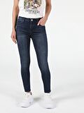 759 Lara Orta Bel Dar Paça Super Slim Fit Koyu Mavi Kadın Jean Pantolon Cl1053657
