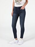 759 Lara Orta Bel Dar Paça Super Slim Fit Koyu Mavi Kadın Jean Pantolon Cl1053657
