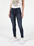 759 Lara Orta Bel Dar Paça Super Slim Fit Koyu Mavi Kadın Jean Pantolon Cl1053657