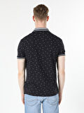Regular Fit Baskılı Lacivert Erkek Polo Yaka Tişört