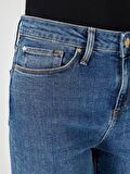 703 Carla Orta Bel Dar Kesim Düz Paça Kadın Mavi Jean Pantolon Cl1054495
