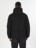 Slim Fit Kapüşonlu Siyah Erkek Mont