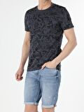 Regular Fit Bisiklet Yaka Örme Erkek Lacivert Kısa Kol Tişört
