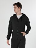 Slim Fit Kapüşonlu Antrasit Erkek Ceket