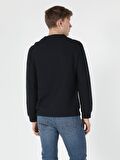 Regular Fit Bisiklet Yaka Normal Kesim Lacivert Erkek Tshirt Uzun Kol Tişört