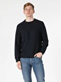 Regular Fit Bisiklet Yaka Normal Kesim Lacivert Erkek Tshirt Uzun Kol Tişört