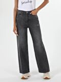 970 Berry Regular Fit Yüksek Bel Geniş Paça Siyah Kadın Jean Pantolon Cl1057980