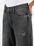 970 Berry Regular Fit Yüksek Bel Geniş Paça Siyah Kadın Jean Pantolon Cl1057980