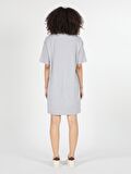 Comfort Fit Bisiklet Yaka Yazı Baskılı Kadın Elbise