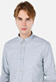 Regular Fit Shirt Neck Düz Erkek Yeşil Roll-up Gömlek