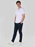 Regular Fit V Yaka Beyaz Erkek Kısa Kol Tişört