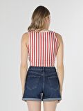 Regular Fit Çizgili Crop Kadın Kırmızı Atlet