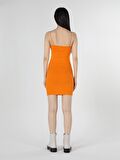Slim Fit Sıfır Kol Düz Turuncu Kadın Elbise