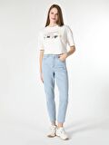 896 Marıa Mom Fit Yüksek Bel Daralan Paça Mavi Kadın Jean Pantolon Cl1059104