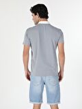 Regular Fit Polo Yaka Kareli Erkek Mavi Kısa Kol Tişört