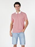 Regular Fit Polo Yaka Kareli Erkek Kırmızı Kısa Kol Tişört