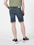 Düşük Bel Normal Kesim Erkek Mavi Jean Şort