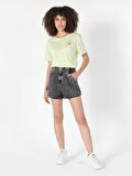 Chıno Orta Bel Rahat Kesim Gri Jean Kadın Şort Cl1059378