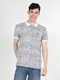 Regular Fit Polo Yaka Baskılı Erkek Beyaz Kısa Kol Tişört