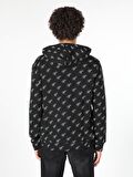 Regular Fit Baskılı Kapüşonlu Siyah Erkek Sweatshirt