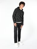 Regular Fit Baskılı Kapüşonlu Siyah Erkek Sweatshirt