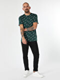 Regular Fit Baskılı Yeşil Erkek Kısa Kol Tişört