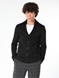 Slim Fit Düğmeli Siyah Erkek Hırka