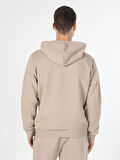 Regular Fit Kapüşonlu Bej Erkek Sweatshirt