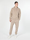 Regular Fit Kapüşonlu Bej Erkek Sweatshirt