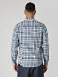 Slim Fit Kareli Mavi Erkek Uzun Kol Gömlek