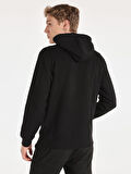 Regular Fit Baskılı Kapüşonlu Siyah Erkek Sweatshirt