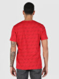 Regular Fit Bisiklet Yaka Baskılı Kırmızı Erkek Kısa Kol Tişört