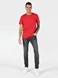 Regular Fit Bisiklet Yaka Baskılı Kırmızı Erkek Kısa Kol Tişört