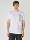 Regular Fit Bisiklet Yaka Baskılı Beyaz Erkek Kısa Kol Tişört