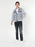 Regular Fit Kapüşonlu Jean Erkek Ceket