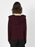 Regular Fit Hooded Kapüşonlu Baskılı Bordo Kadın Uzun Kol Tişört