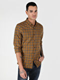 Slim Fit Kareli Sarı Erkek Uzun Kol Gömlek