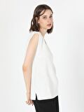 Regular Fit V Yaka V Yaka Beyaz Kadın Kazak