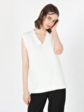 Regular Fit V Yaka V Yaka Beyaz Kadın Kazak