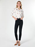 Slim Fit Baskılı Çok Renkli Kadın Uzun Kol Gömlek