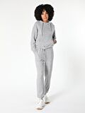Regular Fit Hooded Kapüşonlu Gri Kadın Uzun Kol Tişört