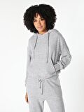 Regular Fit Hooded Kapüşonlu Gri Kadın Uzun Kol Tişört