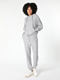 Regular Fit Hooded Kapüşonlu Gri Kadın Uzun Kol Tişört
